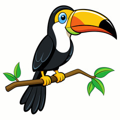 Fototapeta premium Colorful Cartoon Toucan Perched on Branch - Vector Art