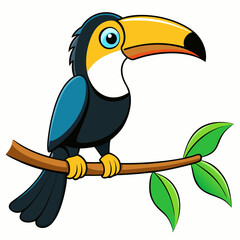 Colorful Cartoon Toucan Perched on Branch - Vector Art