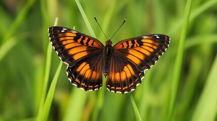 Fototapeta premium Butterfly brown grass. Generative AI
