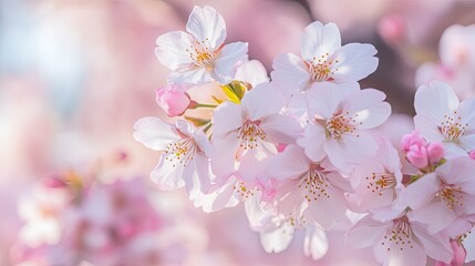 Cherry blossom spring pink branches. Generative AI