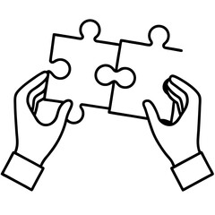 Continuous Line Art Hands Solving a Jigsaw Puzzle