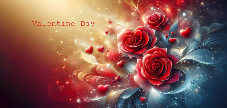 Postcard for Valentine's Day.    roses on a beautiful background. Inscription Happy Valentine's Day. Generated AI