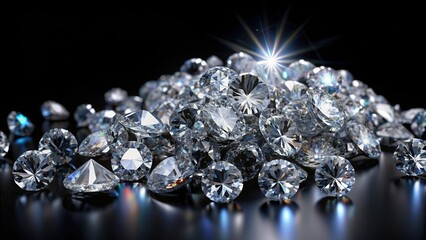 Pile of dazzling diamonds on a black background representing wealth and luxury, wealth, luxury, diamonds, precious gems