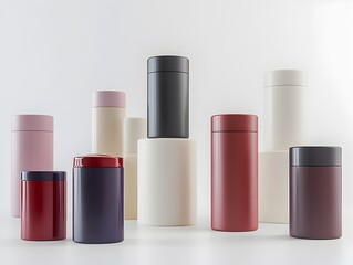 Obraz premium Neatly Organized Collection of Compact Deodorant Sticks Showcased Against a Pure White Backdrop