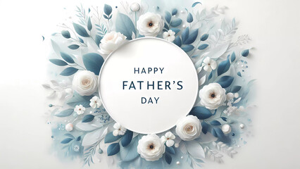Father's Day. Postcard with blue and white flowers. Inscription Father's Day. AI frame created