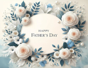 Father's Day. Postcard with blue flowers. Inscription Father's Day.  AI created
