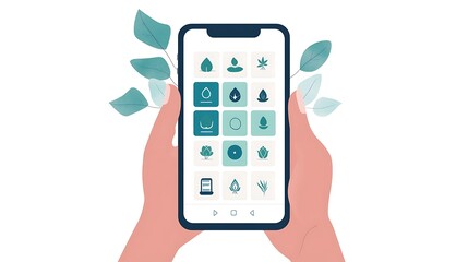 Mindfulness Meditation App Selection Screen with Hands on Phone | Calming Meditation Sessions Interface Illustration