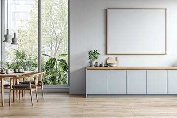 Poster Mockup in Kitchen Interior with White Wall created with Generative AI