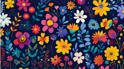Colorful flowers pattern over dark background