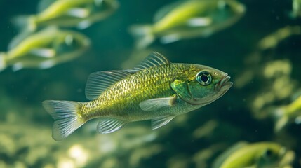 A vibrant freshwater fish swimming among its school in clear water