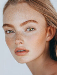 Fototapeta premium Closeup studio portrait of a beautiful cover model with a flawless, clean complexion. Skin care and natural cosmetics.