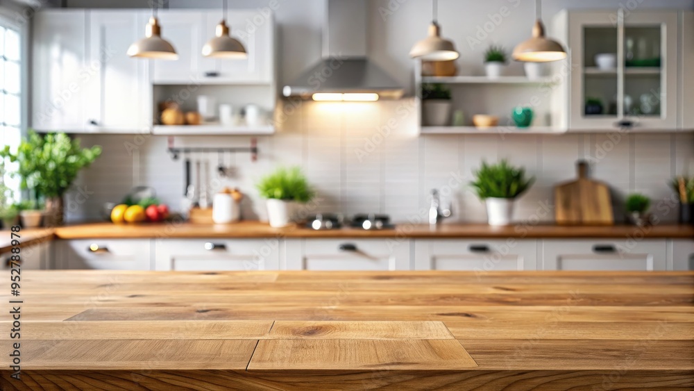 Aufkleber Empty tabletop in a defocused kitchen setting with space for text or product display