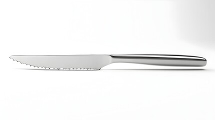 Sleek and Minimalist Stainless Steel Serrated Bread Knife on Neutral White Background