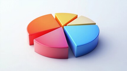 Obraz premium Detailed 3D pie chart with gradient colors and clear data labels, displayed on a white background for a clean and professional visual representation.