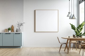 Poster Mockup in Kitchen Interior with White Wall created with Generative AI