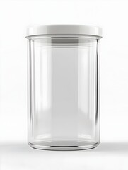 Transparent Glass Food Storage Container Isolated on Clean White Background