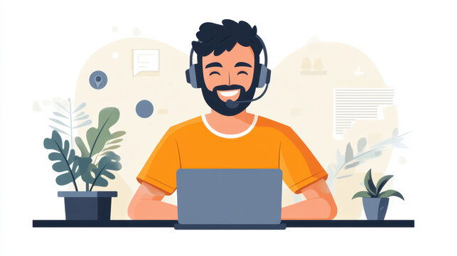 smiling customer service rep in call center, embodying support assistance concept positive cheerful