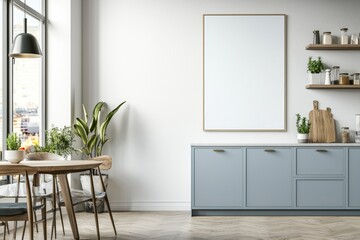 Poster Mockup in Kitchen Interior with White Wall created with Generative AI
