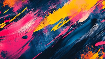 Dynamic abstract background with vivid brush strokes and splashes of paint, showcasing an energetic and artistic composition with rich textures.