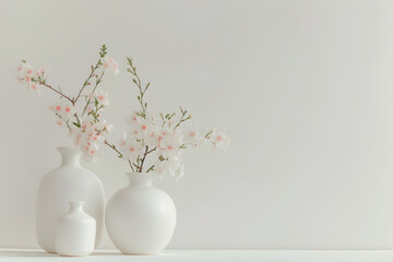 Btsouket flowers in a white vase on a white background. Table for product and advertising. Concept template for advertising, poster, wallpaper with place for text