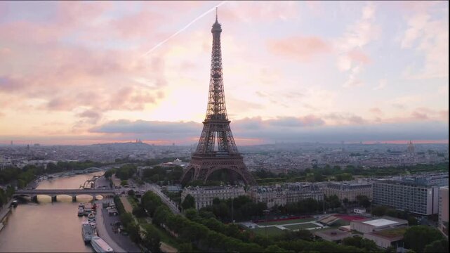 Aerial view of the  Eiffel Tower in Paris, France.