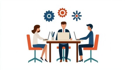 Project management flat design, front view, high-performance teleworking theme, animation, Triadic Color Scheme