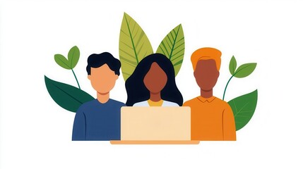 Remote work flat design, front view, team collaboration strategies theme, water color, Complementary Color Scheme