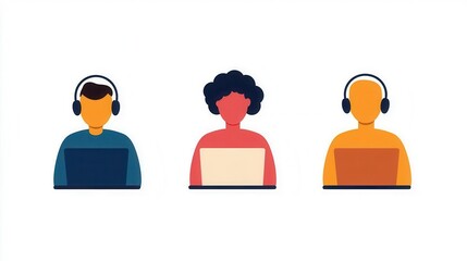 Teleworking flat design, front view, communication theme, water color, Complementary Color Scheme