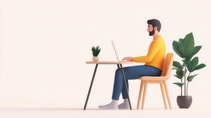 Fototapeta premium Teleworking flat design, side view, virtual connectivity theme, 3D render, Split-complementary color scheme