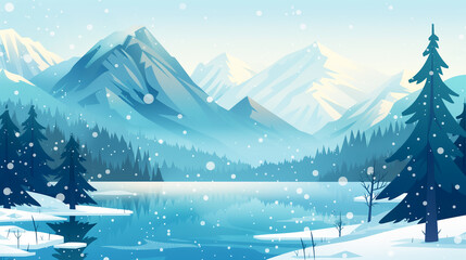 Fototapeta premium Winter Landscape With Snowy Forests and Mountains