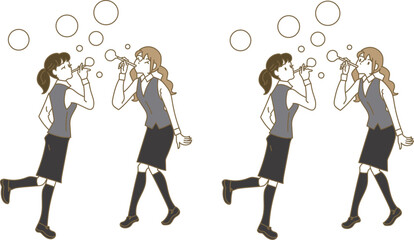 シャボン玉を飛ばすアミューズメントスタッフの女性