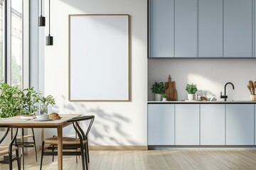 Poster Mockup in Kitchen Interior with White Wall created with Generative AI