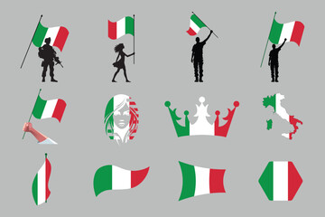 Flag of Italy Set, original and simple Italy flag Bundle, vector illustration of Italy flag Collection
