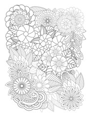 Coloring page of tropical flowers and leaves. Antistress for adults and children. Flower Mandala Coloring page For Adult. Ornamental mandala adult coloring book page.