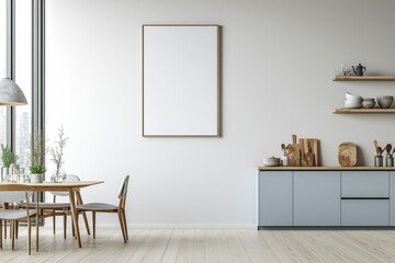 Poster Mockup in Kitchen Interior with White Wall created with Generative AI