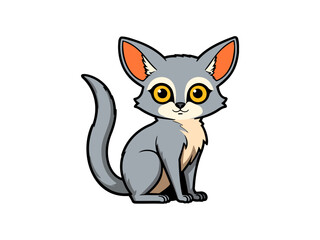 Fototapeta premium Grey cartoon cat with large yellow eyes
