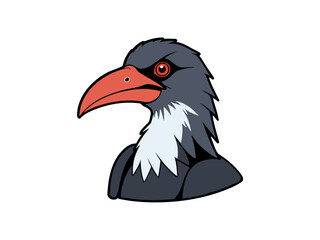 Cartoon vulture with striking eyes and a red beak