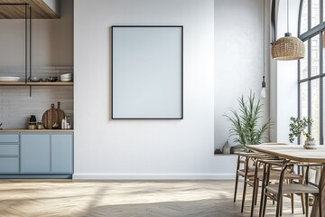 Poster Mockup in Kitchen Interior with White Wall created with Generative AI