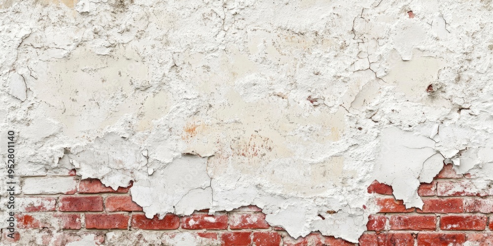 Poster damaged red brick wall with white paint background