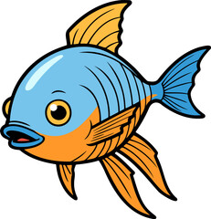 Bright blue and orange cartoon fish