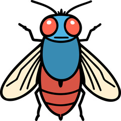 Cartoon bee with a blue and red body