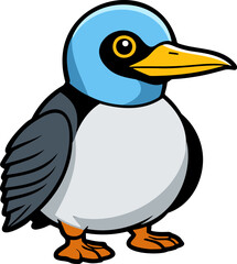Blue cartoon penguin with large eyes
