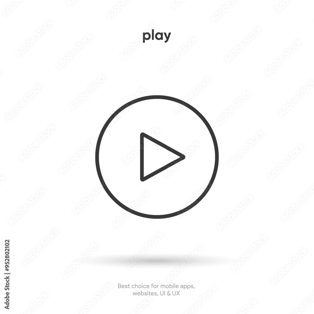 Aufkleber Flat style red play button icon. Start sign. Play music or sound vector element for UI UX, website, mobile app.