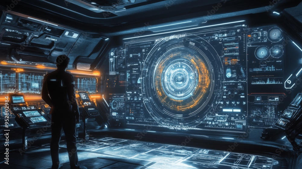 Aufkleber innovative technology concept with a futuristic interface and holographic displays, illustrating cut