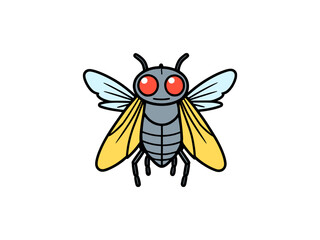 Cartoon fly with big red eyes and yellow wings
