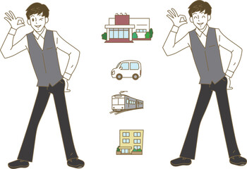 OKをするアミューズメントスタッフとアイコン