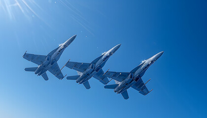 Group of Powerful Fighter Jets in Formation – Military Aviation and Air Defence