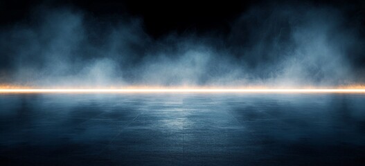 Fototapeta premium A dark empty street, dark blue background, an empty dark scene, neon light, spotlights The asphalt floor and studio room with smoke float up the interior texture. night view