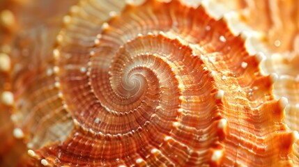 Nautilus shell in closeup, showcasing its iconic spiral pattern. The shell's geometric design is a stunning piece of nature's art.