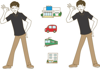 OKをするアミューズメントスタッフとアイコン